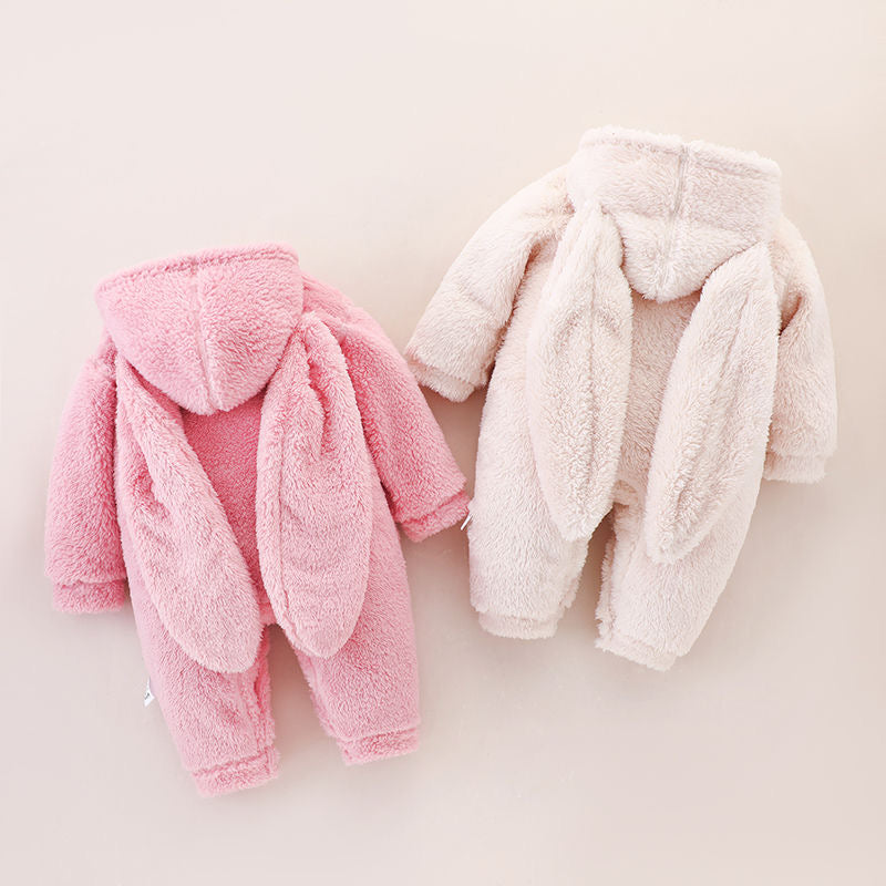 Winter Warm Baby Fur & Velvet Jumpsuit – Hooded & Cozy Climbing Outfit