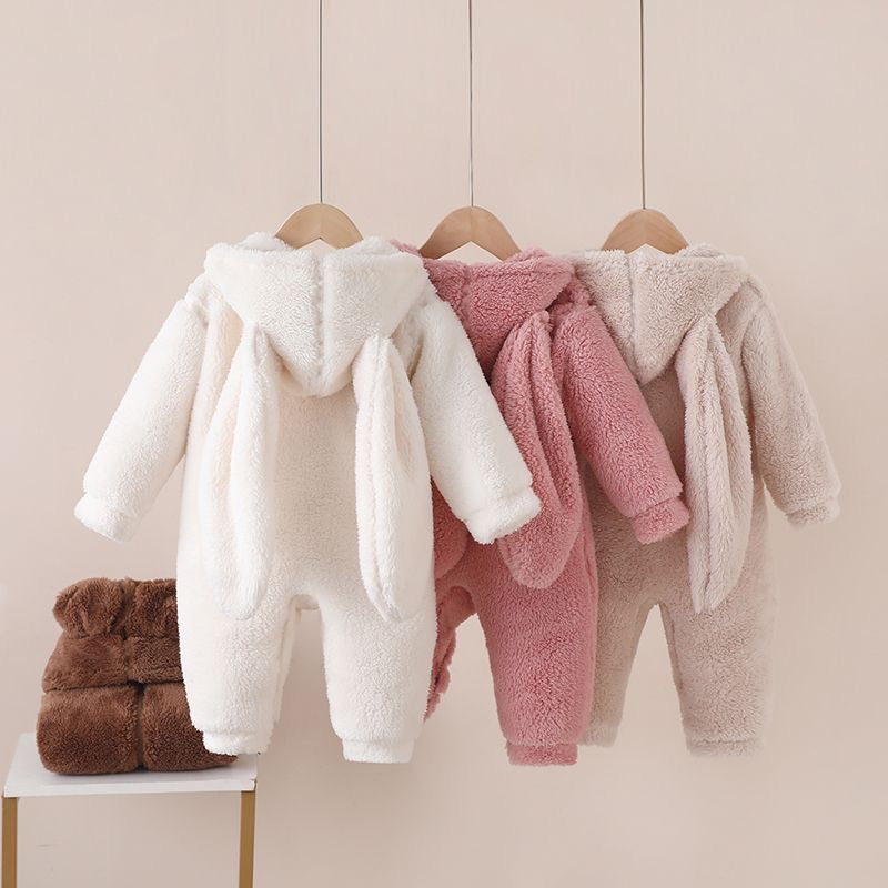 Winter Warm Baby Fur & Velvet Jumpsuit – Hooded & Cozy Climbing Outfit