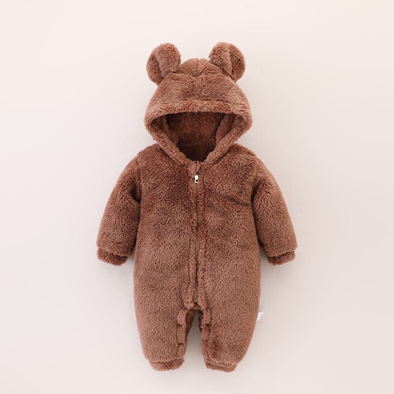 Winter Warm Baby Fur & Velvet Jumpsuit – Hooded & Cozy Climbing Outfit