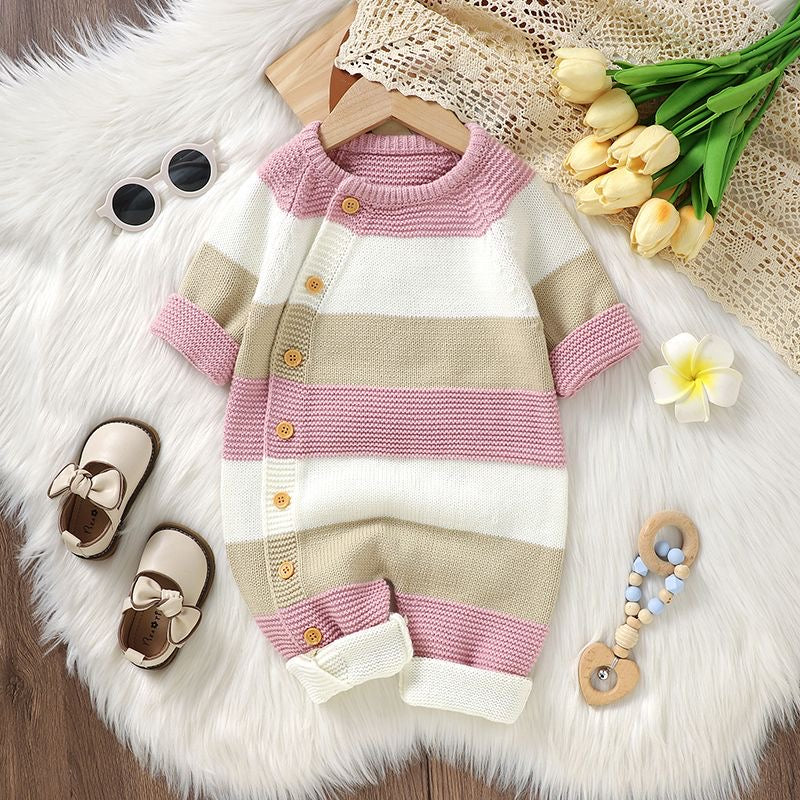 Striped jumpsuit for babies, knitted outerwear for outings