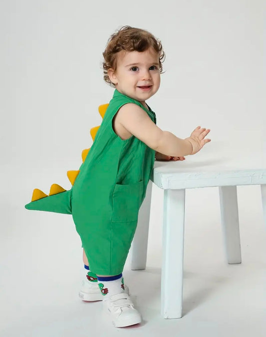 Adorable Dinosaur Tail Cotton Bodysuit – Sleeveless Baby Onesie for Infants & Toddlers, Perfect Gift!