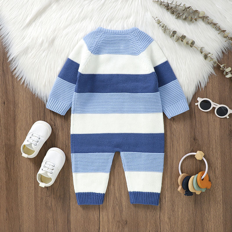 Striped jumpsuit for babies, knitted outerwear for outings