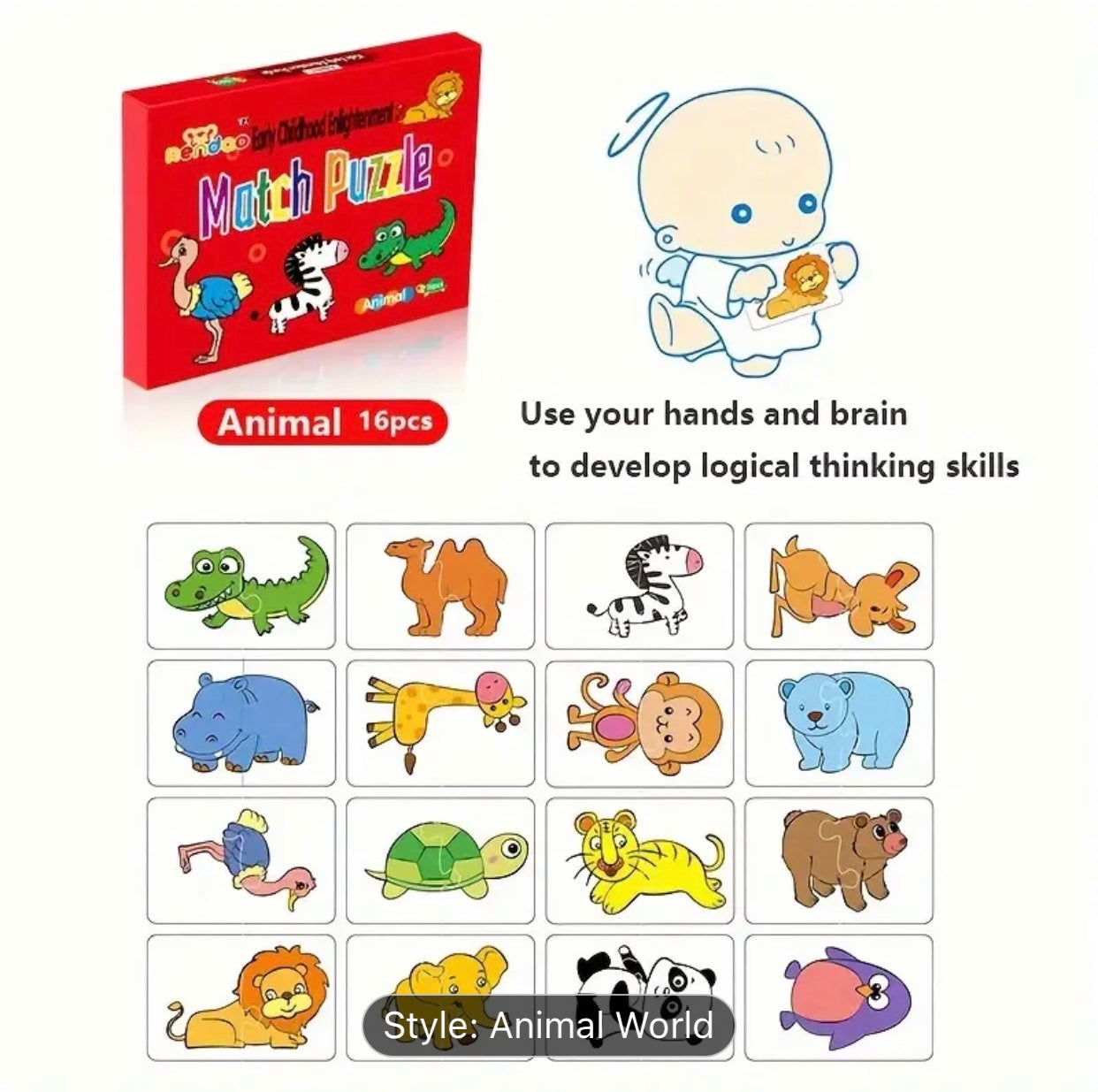 Animal & Fruit Match Puzzle Flash Cards – Educational Jigsaw Set for Cognitive Development in Children