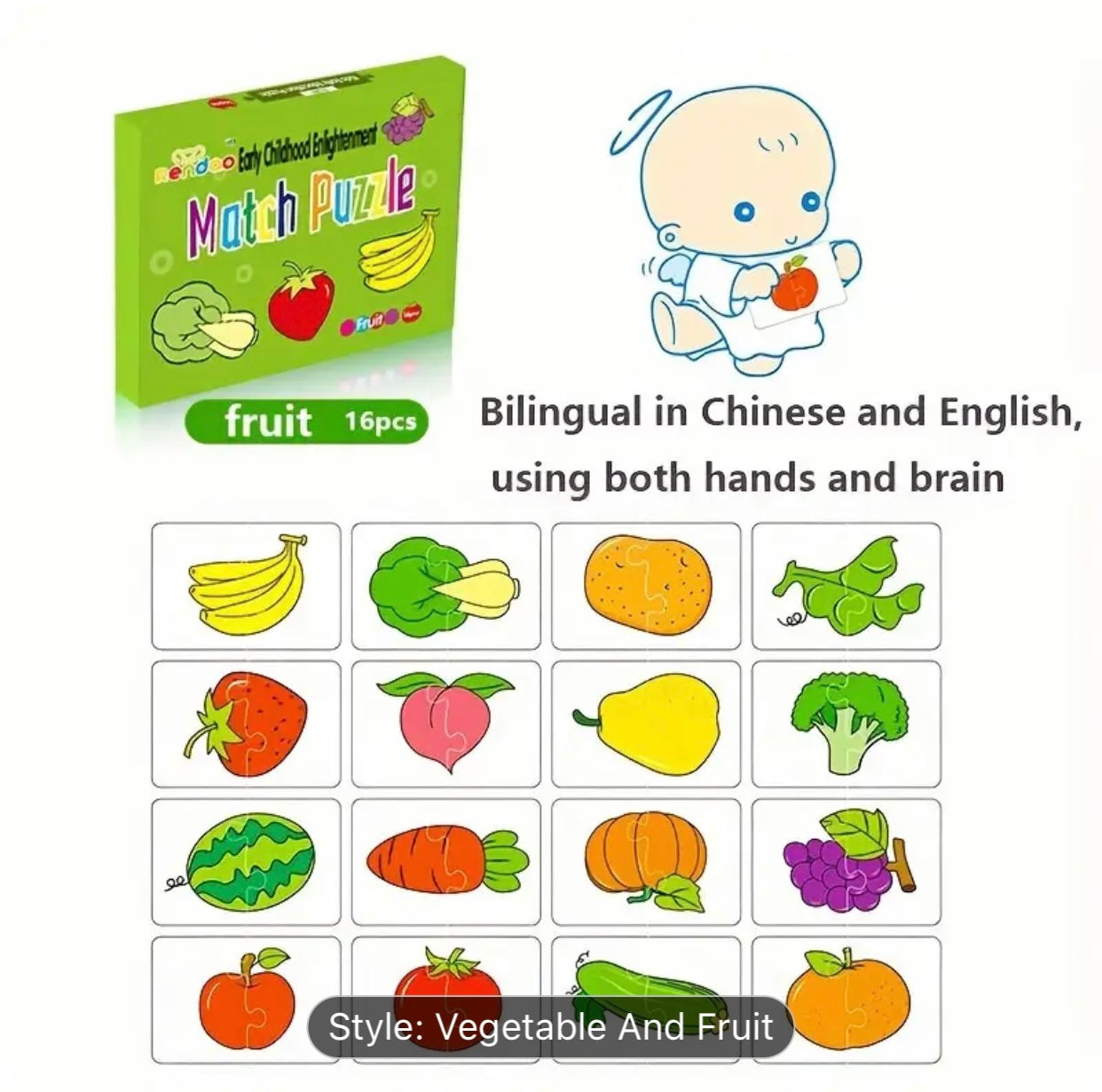 Animal & Fruit Match Puzzle Flash Cards – Educational Jigsaw Set for Cognitive Development in Children