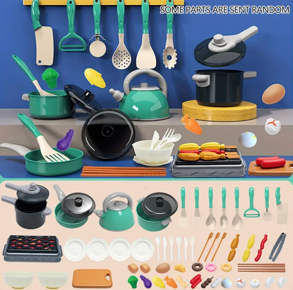 Youngsters' Pretend Play Kitchen Set - Cooking & Baking Toys with Utensils, Tableware & Faux Foods