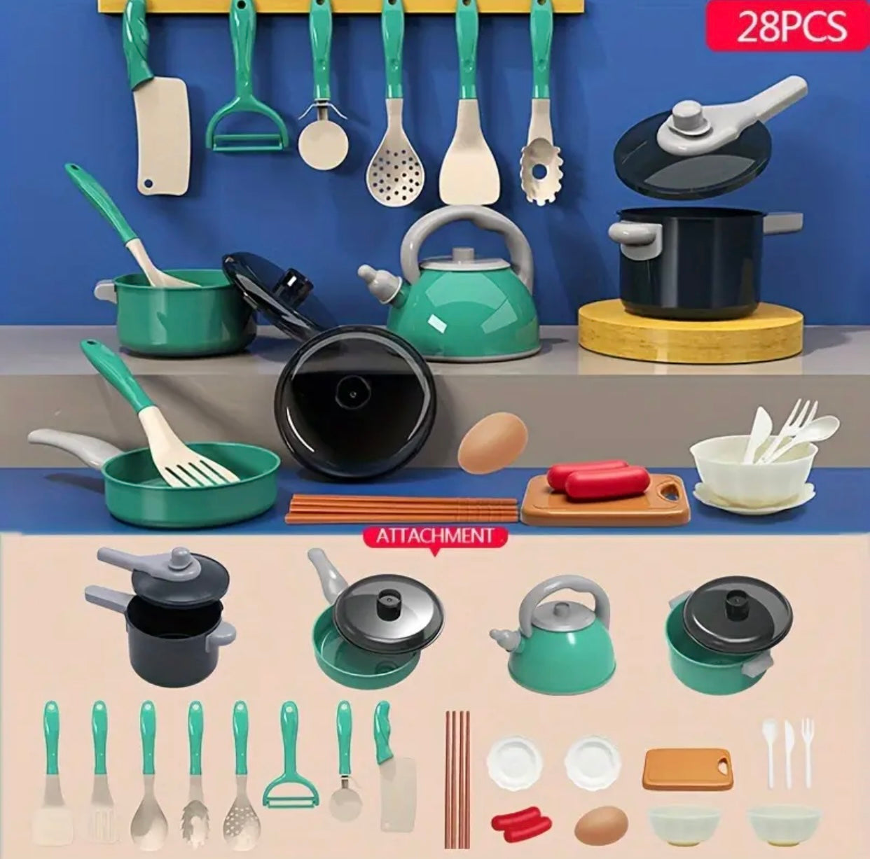 Youngsters' Pretend Play Kitchen Set - Cooking & Baking Toys with Utensils, Tableware & Faux Foods