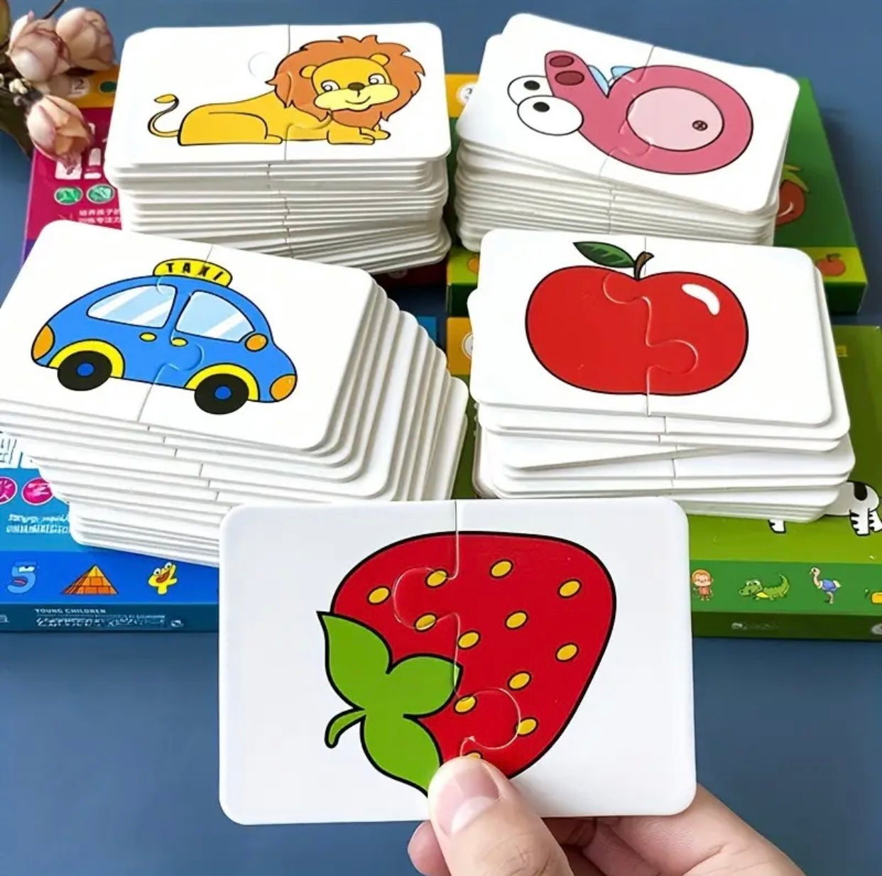 Animal & Fruit Match Puzzle Flash Cards – Educational Jigsaw Set for Cognitive Development in Children