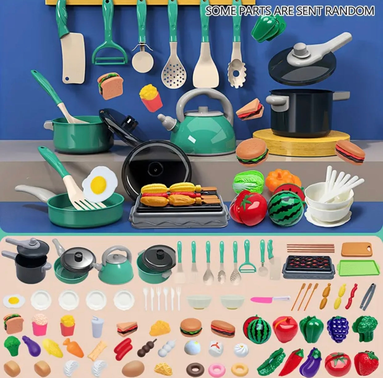 Youngsters' Pretend Play Kitchen Set - Cooking & Baking Toys with Utensils, Tableware & Faux Foods