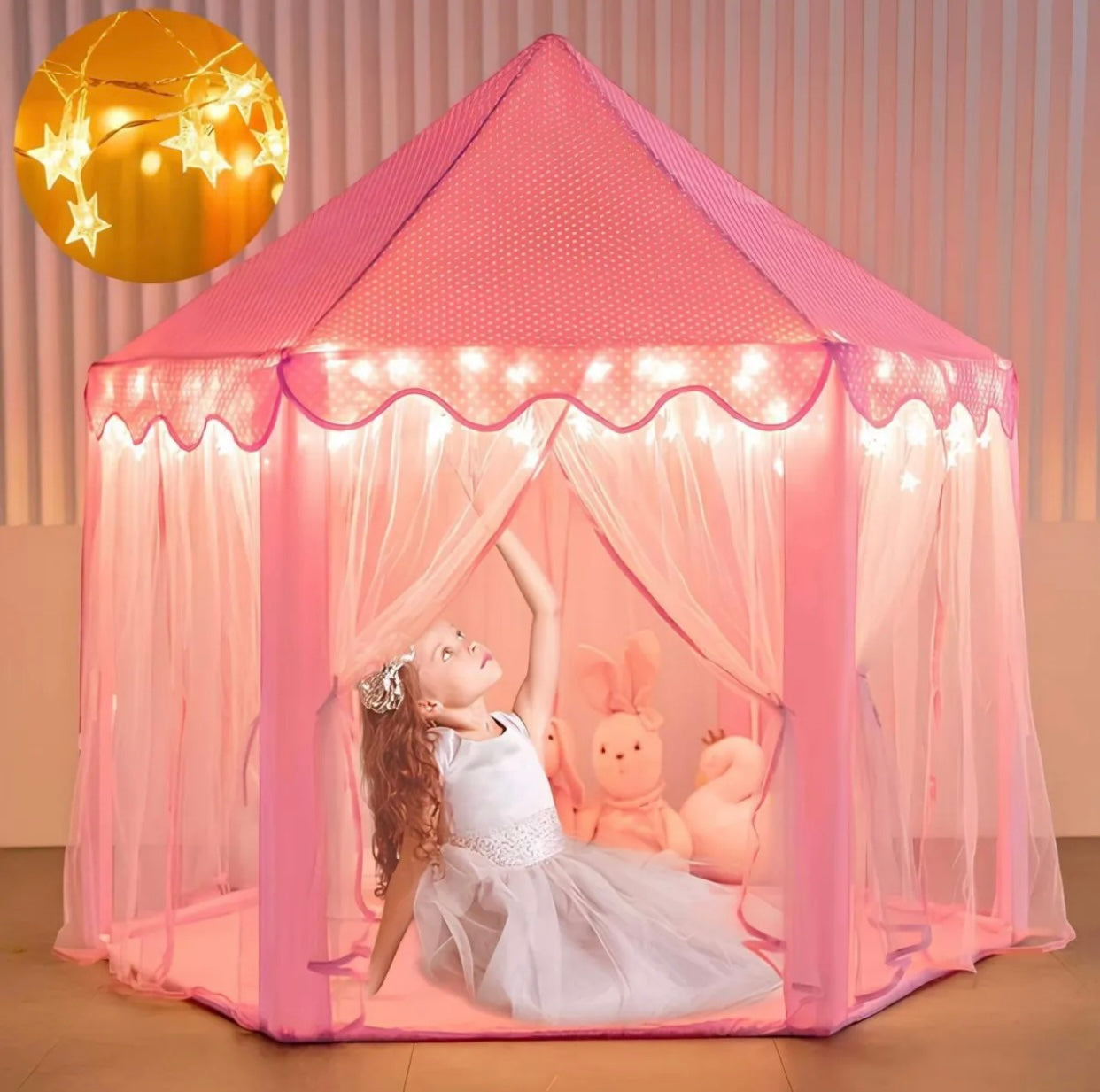 Large size kid play tent house, Large Princess Tent for Girls with LED Star Lights